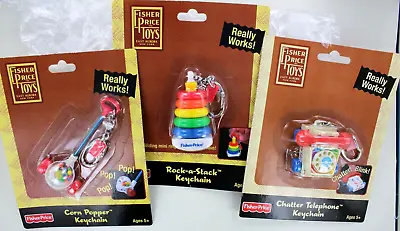 SET Of 3 Fisher-Price Keychains Keyrings Mini Toys: Popper Stack Phone Doll • $58.95