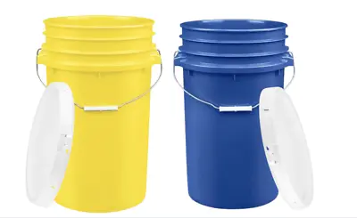 7 Gallon Large Yellow And Blue Bucket Pail Container With Lid Food Grade  • $64.97