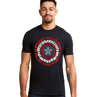 Captain America Mens T-shirt Shield Shattered Black S-XXL Official Marvel • £10.49