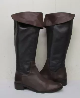 VINCE CAMUTO VATERO Black Brown Leather Zip Riding Boots Womens Size 9 M • $34.95