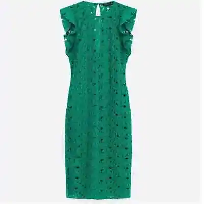ZARA Womens Green Guipure Lace Body Con Tube Dress XS • $25.99