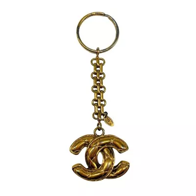 CHANEL Key Holder Ring Bag Charm Chain Coco Vintage Matelasse Quilting Fabric • $379.98