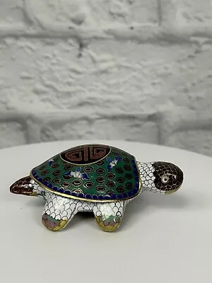 Vintage Cloisonne Turtle Trinket Box Metal Removable Shell Lid Smithsonian • $29.99