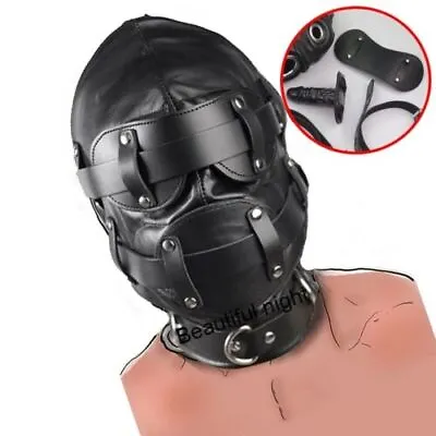 Padded PU Leather Sensory Deprivation Bondage Hood Gimp Mask With Open Mouth Gag • $39.99