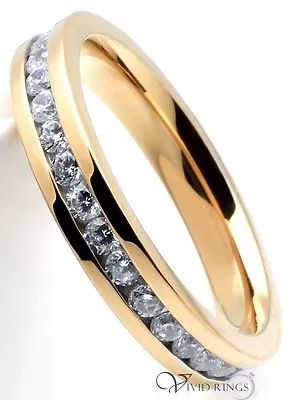 Women Stainless Steel Eternity Ring CZ Flat Band Gold Plated 3.5MM Size 4 To 10 • $12.99