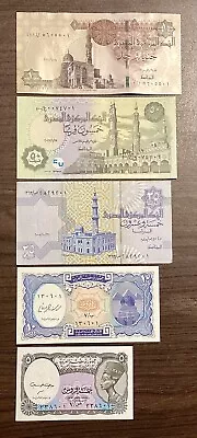 Egypt 5 Banknotes 5-10-25-50 Piasters-1 Pound UNC  2002-2017 Same Last 2 Digits • $2.50