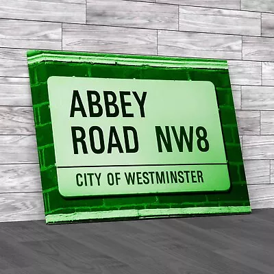 Abbey Road Street Sign Green Canvas Print Large Picture Wall Art • £14.95