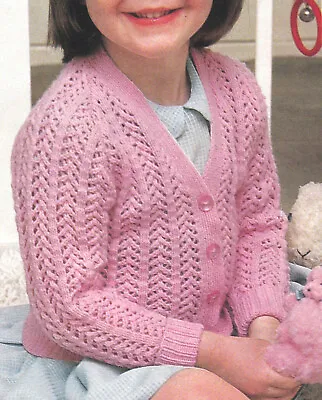 Knitting Pattern Girls & Toddler Raglan Lacy Cardigan 3ply 4ply Or DK 22-30  • £1.99