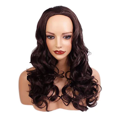 Ladies 3/4 Half Wig Medium Brown Wavy 22  Heat Resistant Synthetic Hair • £14.99