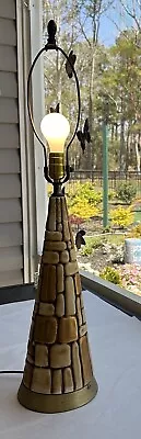 Mid Century Modern Table Lamp Brutalist Mosaic Like Ceramic Brass Base Cone • $39.99