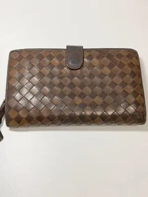 BOTTEGA VENETA Intrecciato Leather Bi-Fold Continental Wallet Brown Men's #BW062 • $115.51