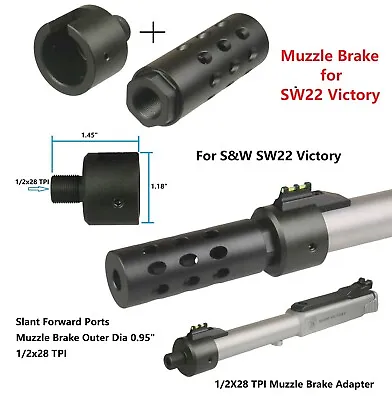 Smith & Wesson SW22 Victory Adapter With Muzzle Brake Compensator 1/2-28 22LR • $39.99