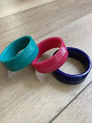 VINTAGE Lot Of 3 Colorful 80’s CHUNKY PLASTIC BRACELET BANGLE Jewelry • $19.99