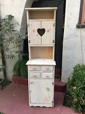 Skinny Hutch Cabinet Slender Narrow Slim~Wood~Pantry Pie Storage Linen~Heart VTG • $958