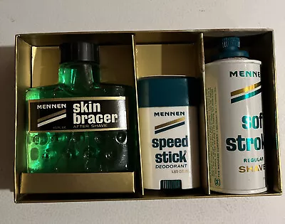 Vintage 1960’s Mennen Mens Skin Bracer Cologne Speed Stick Sof' Stroke Gift Set • $99.99