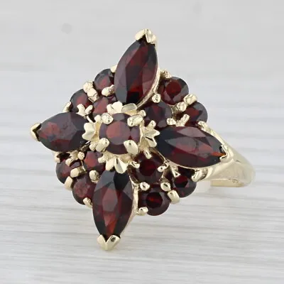 4.60ctw Garnet Flower Cluster Cocktail Ring 10k Yellow Gold Size 7.25 • $279.99