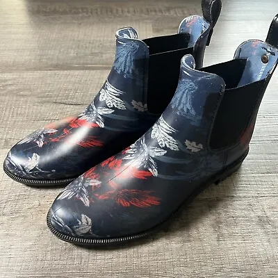 Joules Rain Boots Womens Size 8 Rockingham Navy Flower Waterproof Chelsea • $22.95