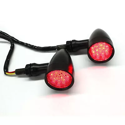 Red Bobber Cafe Racer Motorcycle LED Black Bullet Brake Turn Signal Tail Light • $21.49