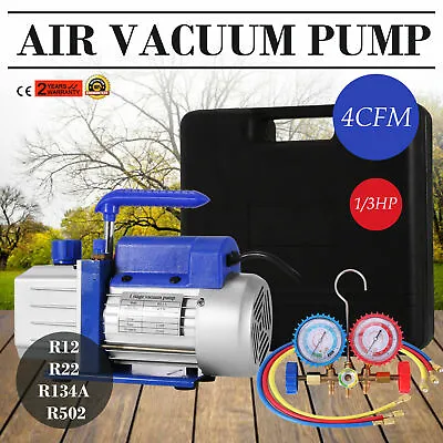 Manifold Gauge Set Combo 4 CFM Air Vacuum Pump HVAC + R134A Kit AC A/C • $84.90