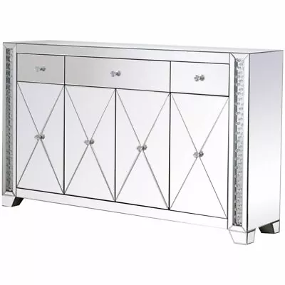 Elegant Decor Modern 4 Door 60  Clear Crystal Mirrored Sideboard • $1122