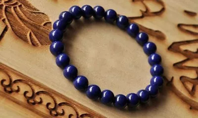 Exquisite Real Natural 8mm Blue Lapis Lazuli Round Gemstone Beads Bracelet 7.5'' • £3.59