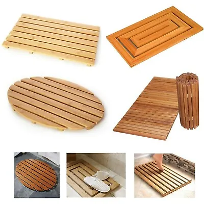 £13.90 • Buy Bamboo Wooden Duck Board Wood Rectangular Slatted Oval Shower Bath Mat Anti Slip