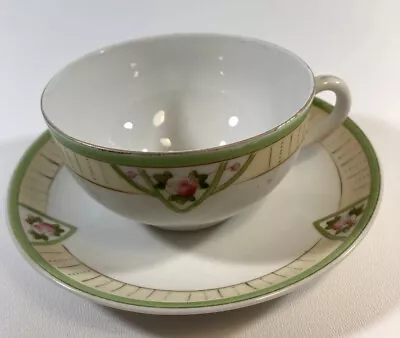 Vtg Noritake Cup & Saucer Set Nippon Pink Rose Handpainted Bone China JAPAN • $12.50