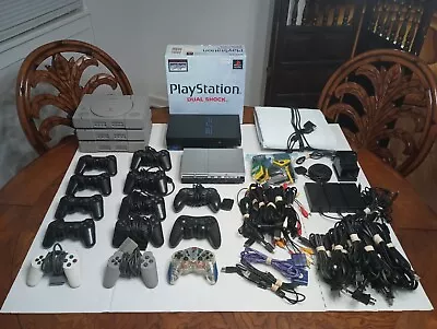 Large PlayStation Lot Of Consoles Controllers Memory Cards Cords  • $56