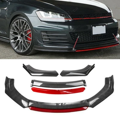 $59.99 • Buy Carbon Fiber + Red Front Bumper Lip Spoiler Splitters For VW Golf Jetta MK5 MK6