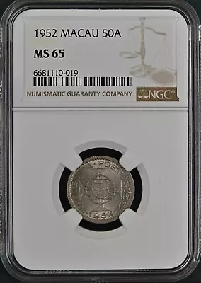 1952 China Macau 50 Avos NGC MS 65 Uncirculated Mint Coin - BELOW BOOK VALUE!!!! • $33