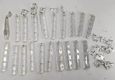 $18 • Buy Vintage Lot Of 30 Etched FLORAL Replacement Glass Crystal Chandelier Lamp Prism