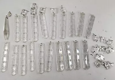 $18 • Buy Vintage Lot Of 30 Etched FLORAL Replacement Glass Crystal Chandelier Lamp Prism