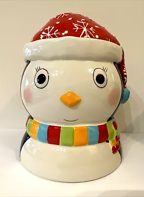 Penguin Christmas Cookie Jar 9.5 X7  Let Us Entertain You Earthenware Real Home • $14.99