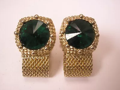 Green Rhinestone Wraparound Mesh Watchband Vintage Cuff Links • $42.49