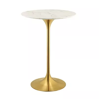 Modway Lippa 28  Artificial Marble Bar Table In Gold/White -EEI-3264-GLD-WHI • $704.99