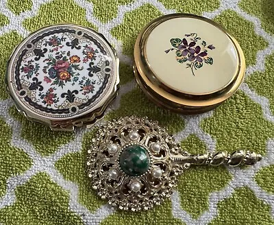 Vintage Vanity Items 2 Compacts New & Small Jeweled Mirror Lovely Collection • $50