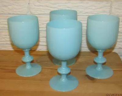 4 Portieux Vallerysthal Blue Opaline Water Goblets Wine Glasses PV France 6.5  • $156.50