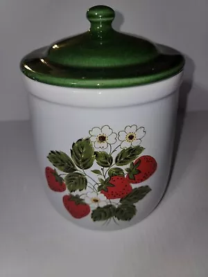  McCoy USA  #133  Strawberry Fields Country Medium Canister Jar W/ Green Lid  • $30