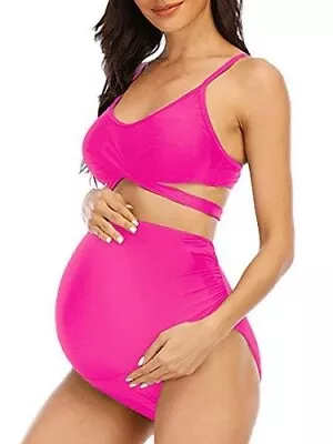 Summer Mae Maternity Criss Cross Bikini Swimsuits High Waist String HOT PINK XL • $20