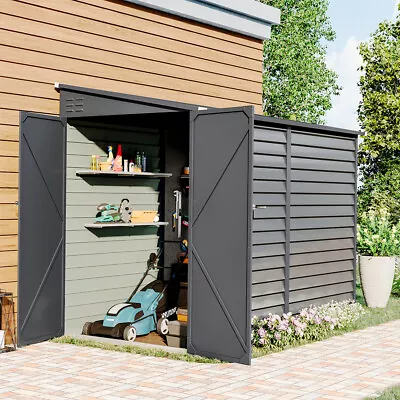 Outdoor Lean To Wall Garden Shed Lockable Pent Roof Steel Shed Tool Bike House • £335.95