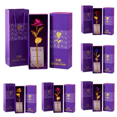 $21.99 • Buy Golden Foil Rose Flower With Gift Box For Women Girlfriend Valentine's Day Gifts