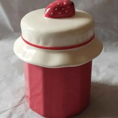 Vintage Sainsburys 140 Yr Anniversary Strawberry Jam/preserve Pot/jar.Red+white • £5