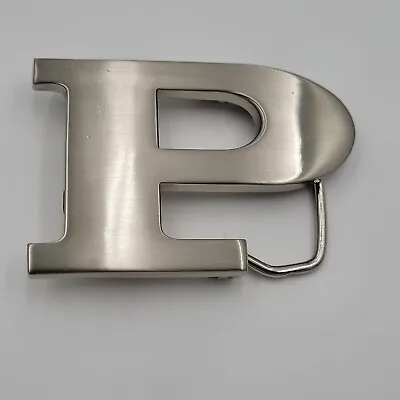 P Initial Brushed Chrome Belt Buckle 3  X 2  Up To 1 1/4  Belt • $7.50