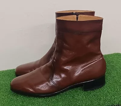 Vintage Mens Sz-8D Ankle Boots Beautiful Cognac Brown Leather Hipster/Rocker!  • $22