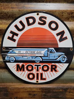 Vintage Hudson Porcelain Sign Motor Oil Gas Pump Plate Automobile Supply 12  • $157.71