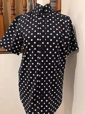 Fred Perry Blue White Short Sleeve Shirt Size XS Polka Dot • £9.99