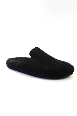 J Crew Womens Slip On Faux Fur Lined Round Toe Mules Black Suede Size 5.5 • $41.49