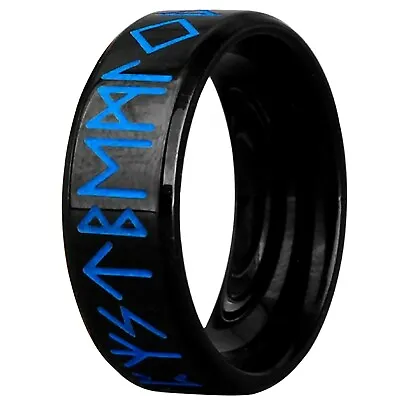 Viking Blue Rune Ring Black Stainless Steel Norse Protection Luck Celtic Band • $17.99