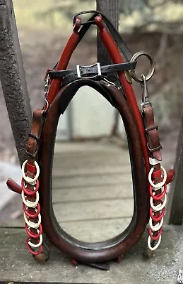 Antique Leather Horse Harness Collar/Hames Mirror 20.5” X 14.5” X 4” Red & White • £139.84