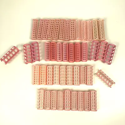 VTG Pink Plastic Hair Rollers 20 Rollers & 25 Snap-on Backs - CLEANED/STERILIZED • $21.97